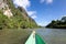 Tourist take a boat in song river at Vang Vieng