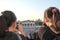 Tourist take a picture from the top of Jiang Kai Shek memorial hall.