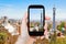 Tourist taking photo of Barcelona landscape