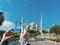 Tourist taking a picture of The Blue Mosque