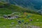 Tourist tents near the pass of Transfagarasan road, is one of most beautiful roads in world. Carpathians. Romania