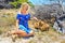 Tourist with three Quokka