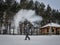 A tourist throwing hot water  at winter park