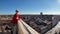 Tourist on top of Ferrara Castle in Italy