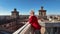 Tourist on top of Ferrara Castle in Italy