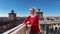 Tourist on top of Ferrara Castle in Italy