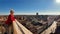 Tourist on top of Ferrara Castle in Italy