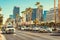 Tourist traffik on the boulevard of Las Vegas. Cars and luxury hotels