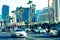 Tourist traffik on the Las Vegas Boulevard. Expensive cars and luxury hotels