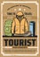 Tourist travel outfit and hiking sport equipment