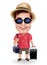 Tourist Traveler Man Vector Character Wearing Casual Dress and Hat with Traveling Bags