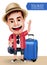 Tourist Traveler Man Vector Character Wearing Casual with Traveling Bags