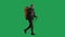 Tourist traveling using trekking poles on a hike. Full length man with backpack on his back walking on green screen. The