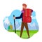 Tourist Travels to Mountains Vector Illustration.