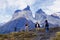 Tourist trekking to see Horn of Paine in Torres Del Paine