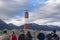 Tourist at trip at ushuaia lighthouse