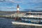 Tourist at trip at ushuaia lighthouse