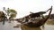 Tourist Vietnam city Hoi An. Traditional wooden boats