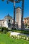 Tourist view of Rieti, in Lazio, Italy. The Bell tower of St. Mary Cathedral