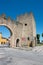 Tourist view of Rieti, in Lazio, Italy. The medieval walls and the gateway