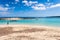 Tourist visiting Els Pujols beach in Formentera island