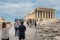 Tourist visiting Parthenon, Acropolis ruin in Athens