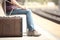 Tourist waiting in a train station