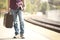 Tourist waiting in a train station