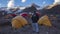Tourist walking during the day in Plaza de Mulas, Aconcagua mountain base camp
