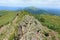 Tourist walking on mountain trial in Bieszczady, Poland