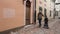 Tourist walking on a narrow street of Riga, Latvia