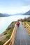 Tourist walking on Perito Moreno footbridge