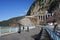 Tourist walking on the road at Kurobe dam