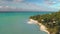 Tourist walking wild island beach aerial view