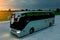 Tourist white bus on the road, highway. Touristic and travel concept. 3d illustration