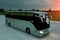 Tourist white bus on the road, highway. Very fast driving. Touristic and travel concept. 3d illustration