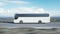 Tourist white bus on the road, highway. Very fast driving. Touristic and travel concept. realistic 4k animation.