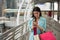 Tourist woman browse internet from smartphone