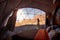 Tourist woman in dome tent at Wadi Rum, Jordan