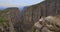 Tourist woman on the edge of the mountain cliff of Tazi Canyon in Manavgat, Antalya, Turkey. Greyhound Canyon, Wisdom