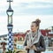 Tourist woman at Guell Park in Barcelona exploring attractions