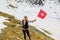 Tourist woman at with swiss flag