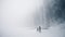 Tourist woman walking on the frozen Mummelsee lake