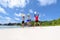 Tourist women three generation family on beach