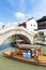 Tourist wooden rowboat in Zhujiajiao Ancient Water Town, a historic village located in the Qingpu District of Shanghai, China