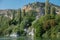 Touristic boat come to Roski Slap waterfalls. Krka National Park, Croatia