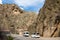 Touristic bus and car in Noravank gorge.Noravank Gorge is a stunning canyon the power and exce