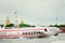 Touristic Meteor hydrofoil floating on Neva river in St Petersburg, Russia