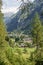 Touristic monutain village among trees, Gressoney Saint Jean, It