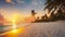 Touristic paradise: idyllic sunset beachscape, seashore, palms, Maldives oasis, warm tones. AI generated